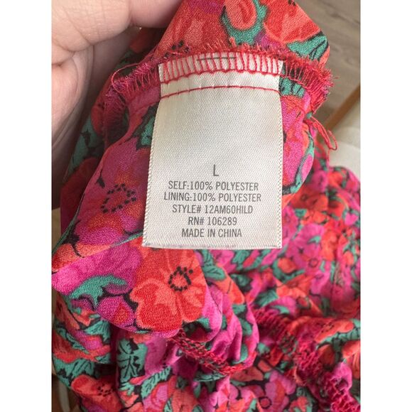 Francesca’s Mi Ami Miami Floral Open Back Puff Sleeve Peplum Blouse - Picture 6 of 7